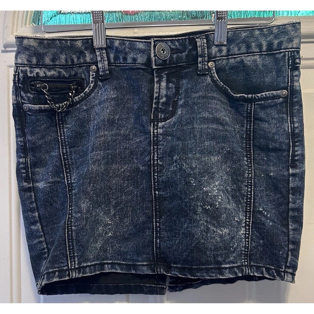 Vintage Y2K By‎ Guess Jean Stretch Mini Skirt Low Rise Stone Washed Zip XS/S